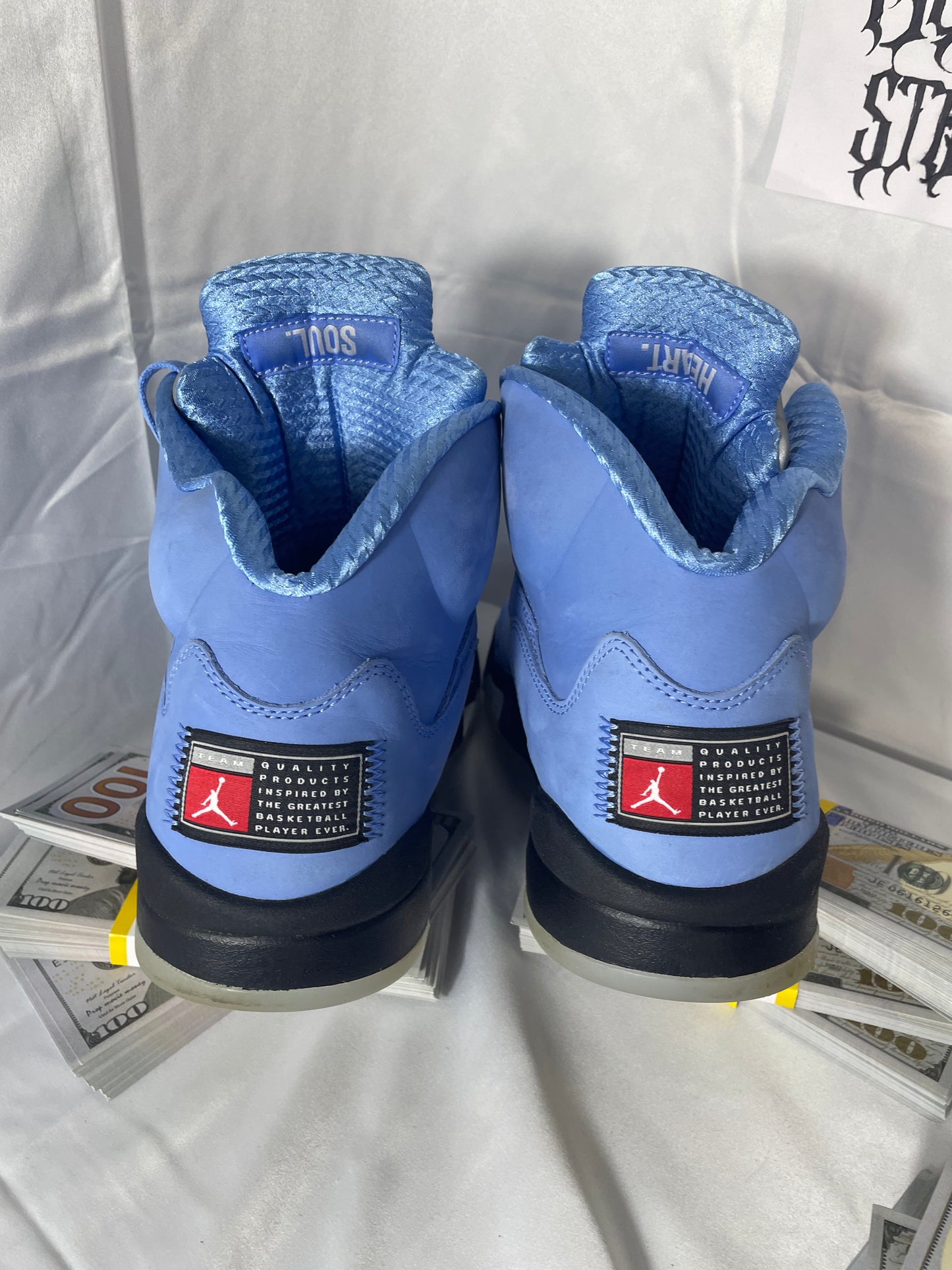 Size 12- Nike Air Jordan 5 Retro UNC University Blue - used/damaged box